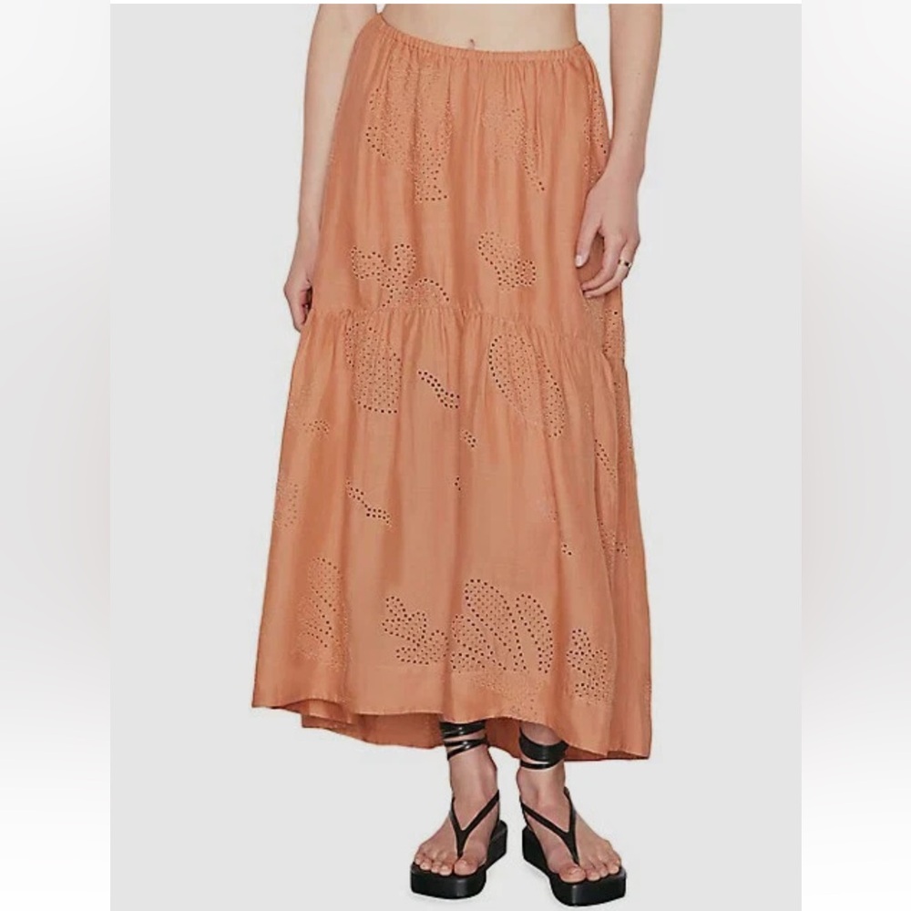 Frame Women's Orange Eyelet Tiered Maxi Skirt Size S
